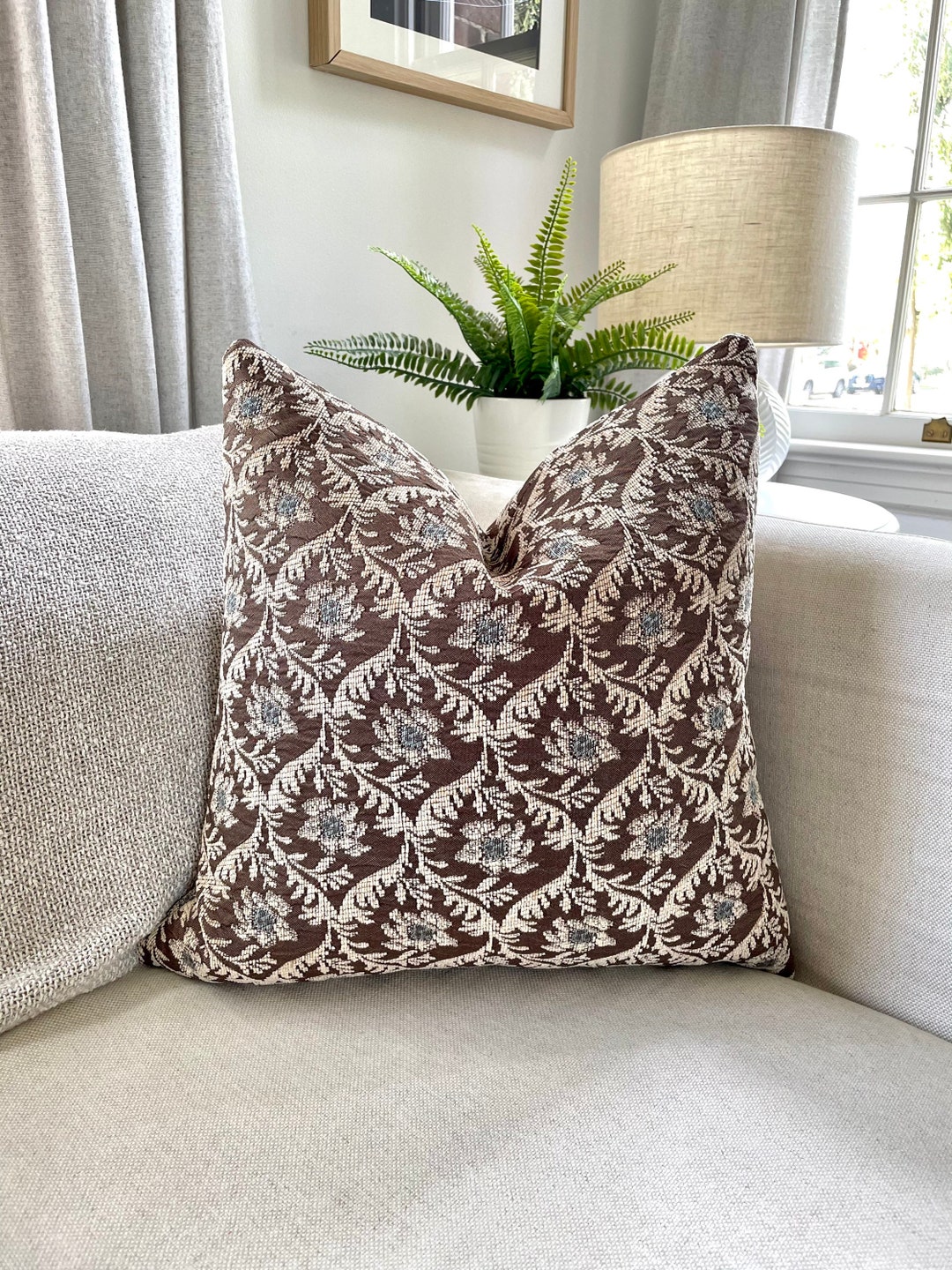 Tan and Brown Floral Pillow Cover Vintage Style Farmhouse Etsy