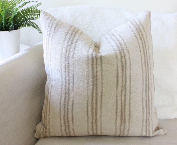 Farmhouse Throw Pillows With Grain Sack Stripes - My Creative Days