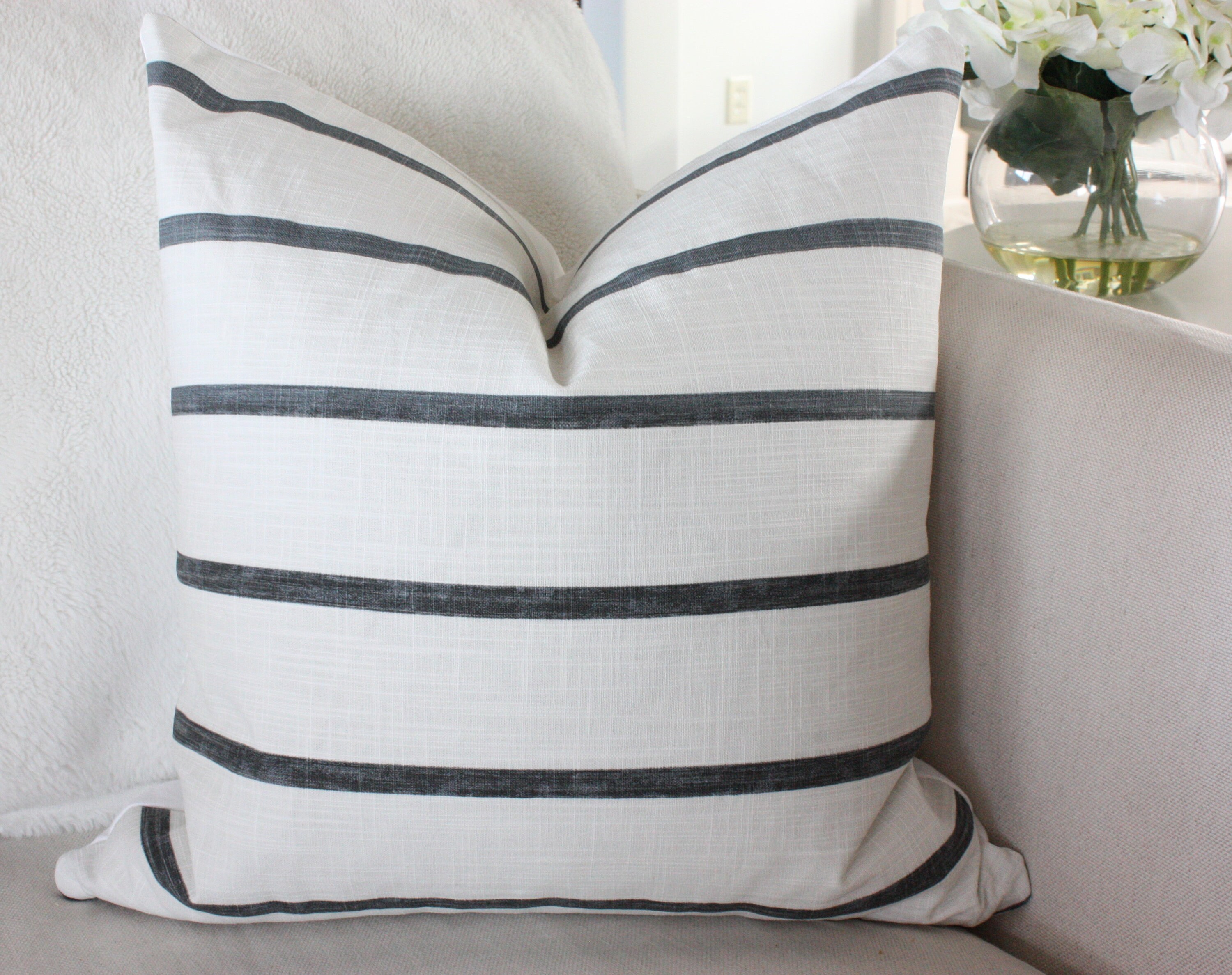 Striped Gray Modern Farmhouse Pillow Covers OffWhite with Etsy