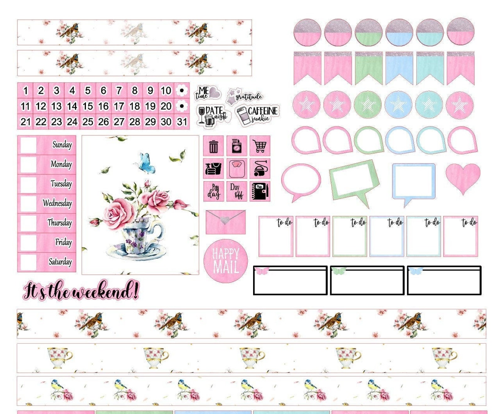 Mini happy planner stickers weekly sticker kit spring tea etsy