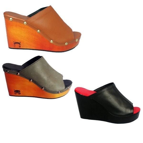 A23: Platform Wedge Made of African Wood / custom shoes and clogs for women / Natural wooden heel sustainable ecofriendly design shoe