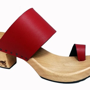 The Ring: Toe ring slider strap heel mule sandal / wooden clogs shoes / extra wide fit or small petite size feet / Ring Toe Strappy Heels