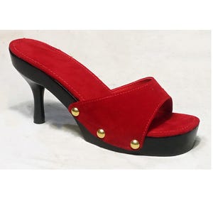 Nikky V3 : Samt-Schuhe mit Styletto Heels Pump Sandal, Wildleder karierte Spitze Frauen plus Größe, moderne Holzschuhe Mule Dame Schuhe Frauen groß