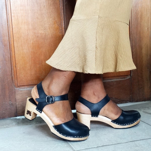 Kamil: mary jane swedish clogs / closed toes shoes with genuine vegetable-tanned leather/ Small Petite Size Shoes and Big Sizes Wide Width