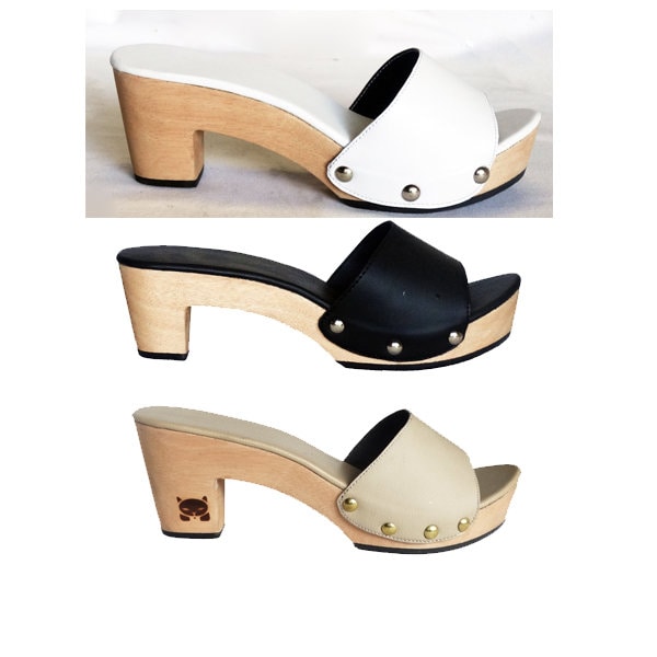 Gerald: Low Heel Clog Open Toe / Slipper Wooden Heel Shoes Mule / FREE WORDLWIDE DELIVERY