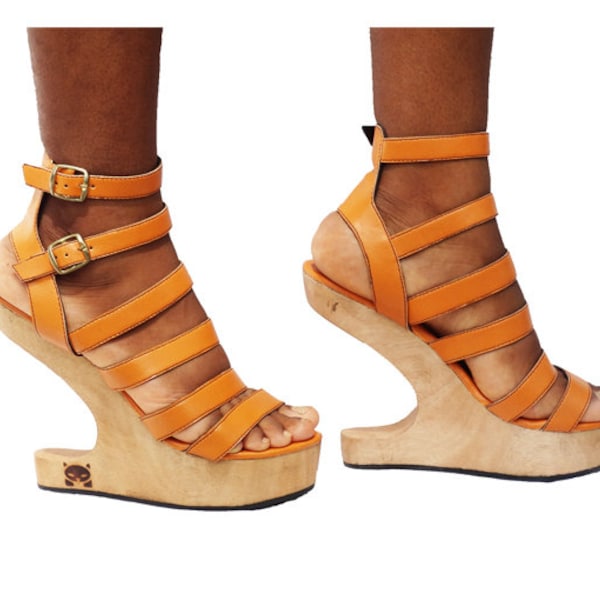 S8: Gladiator Sandal Clog High Heel / Personalise  colours and choose between vegan or genuine real leather / custom made shoes for women