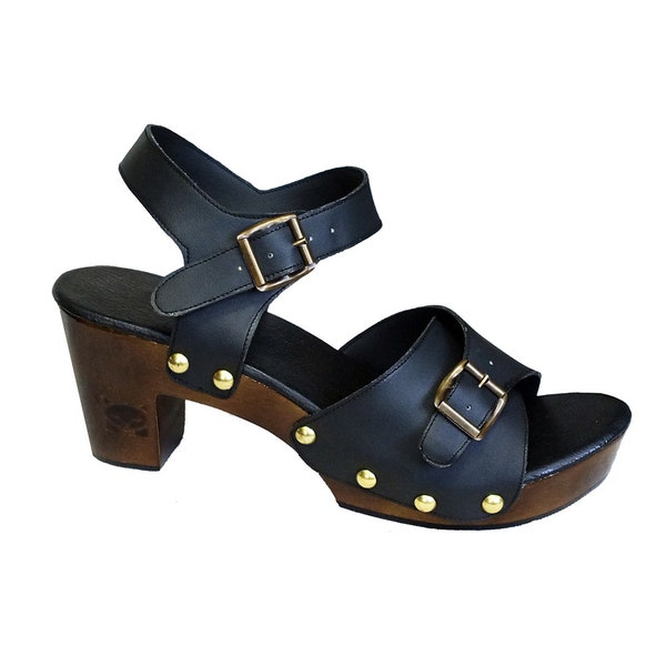 Double B5 - Double Buckle Wooden Heel Shoes / Custom Made Clogs for Women / Design Your Own Shoes