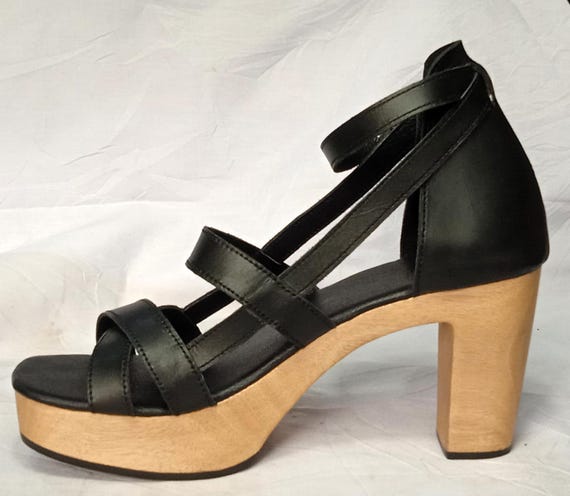 Buy Erma: High Heel Sandals Clogs With Wooden Sole by OMES UK