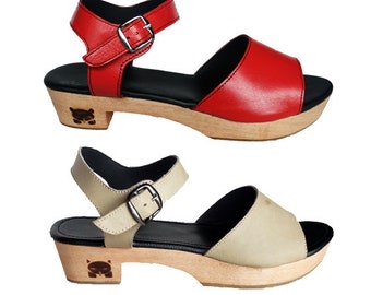 C5-M4: Wooden Sandal Clog Low heel - Free Customisation of Swedish Clogs - Holzclogs Holzschuhe manufaktur slippers / houten zolen
