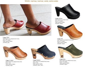 Der Klumpen! High Heel hölzerne Esel-Platform / kleine, zierliche oder große Füße, schmale oder breite Breite / Holz Slip-On Pantoletten Clogs geschlossener Zeh