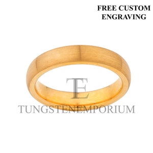 Tungsten Carbide Ring Brushed Yellow Gold Domed Classic Style Comfort Fit Wedding Band Mens Womens Jewelry 4mm