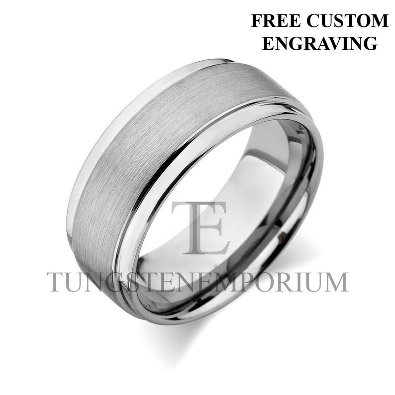 Tungsten Carbide Ring Brushed & Polished White Gold Layered Etsy