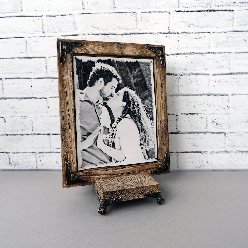 by Artists on Leather Your Photo Hand Engraved Etched 2 Year Anniversary Gifts For Boyfriend RARE Pyrography Handmade Technique