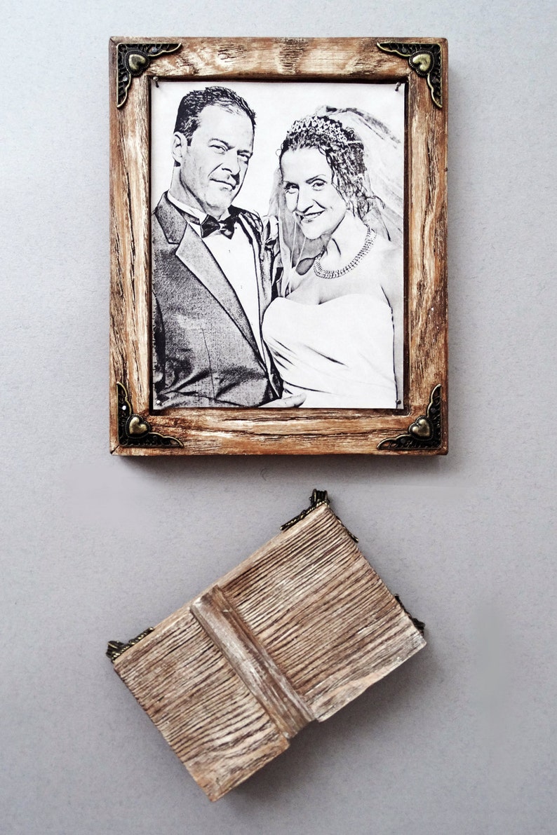 Etched 9th Anniversary Pottery Your Photo Hand Engraved by Artists on Real Leather RARE Pyrography Handmade Technique