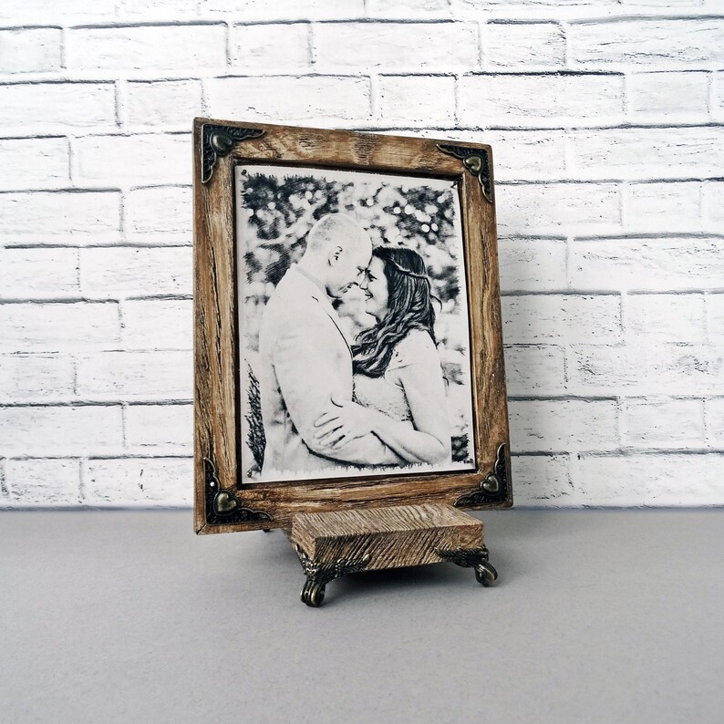 Etched RARE Pyrography Handmade Technique by Artists on Leather Your Photo Hand Engraved 2 Year Anniversary Gift For Husband