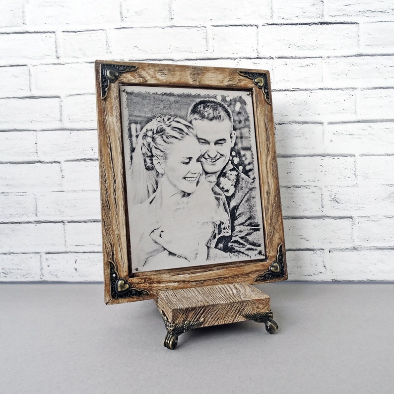Etched by Artists on Real Leather 8 Year Anniversary For Her Your Photo Hand Engraved RARE Pyrography Handmade Technique
