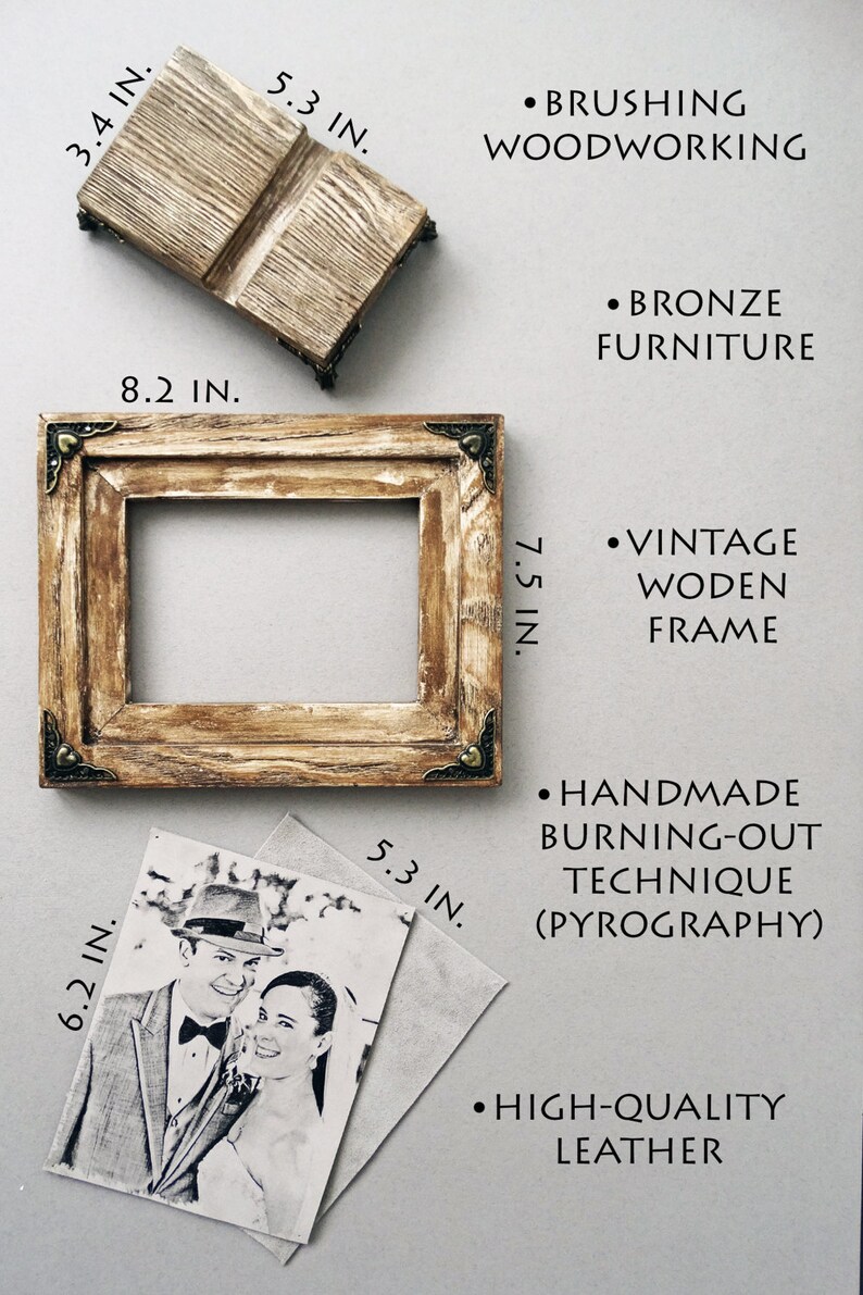 Etched 9th Anniversary Pottery Your Photo Hand Engraved by Artists on Real Leather RARE Pyrography Handmade Technique