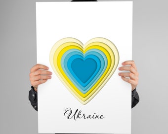 Ukraine heart print Digital File Ukraine Ukraine flag colors Blue and yellow wall art
