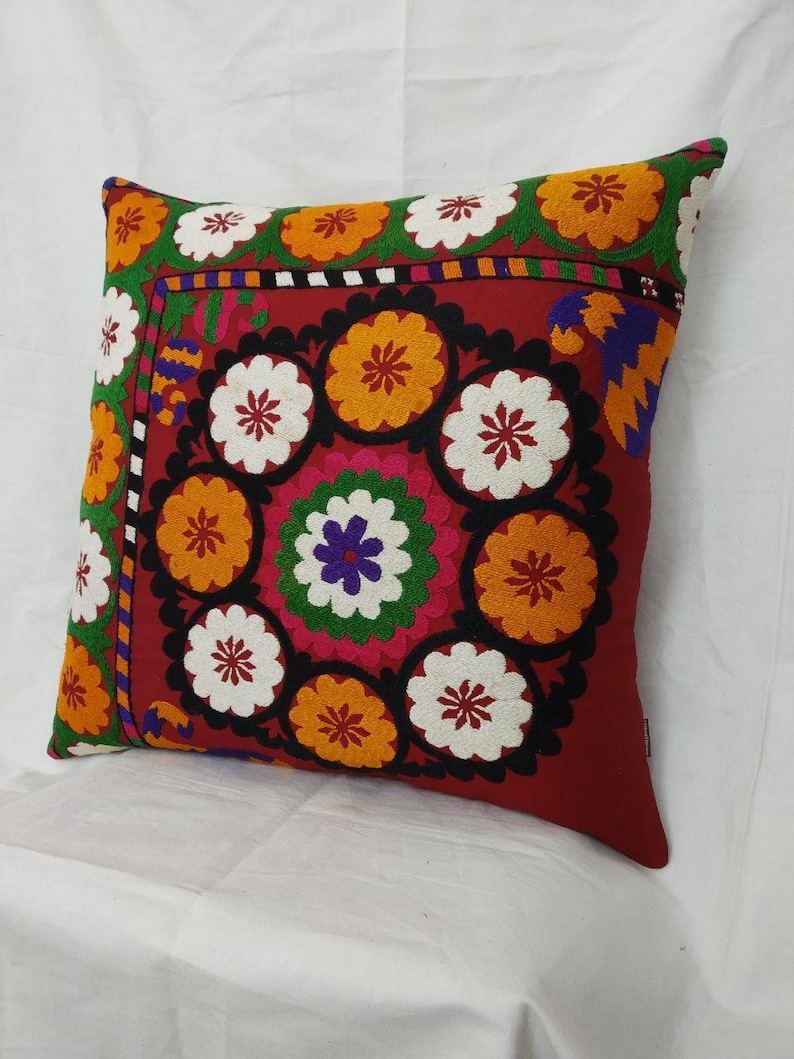 58x58cm Gorgeous Hand Embroidery Uzbek Traditional Vintage Suzani Cushion Decorative Pillow Cover,Floral Needle work Suzani Cover