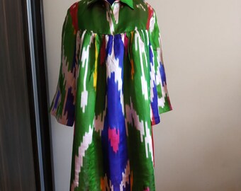Antique Silk Ikat shirt dress - Black