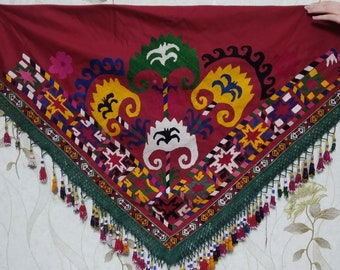 Vintage Uzbek Tassel Segusha Ethnic Old suzani Belly Dancer Accessory hand embroidery