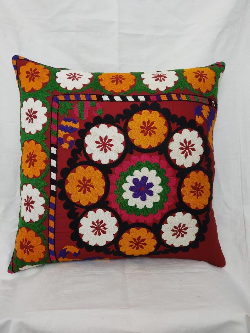 58x58cm Gorgeous Hand Embroidery Uzbek Traditional Vintage Suzani Cushion Decorative Pillow Cover,Floral Needle work Suzani Cover