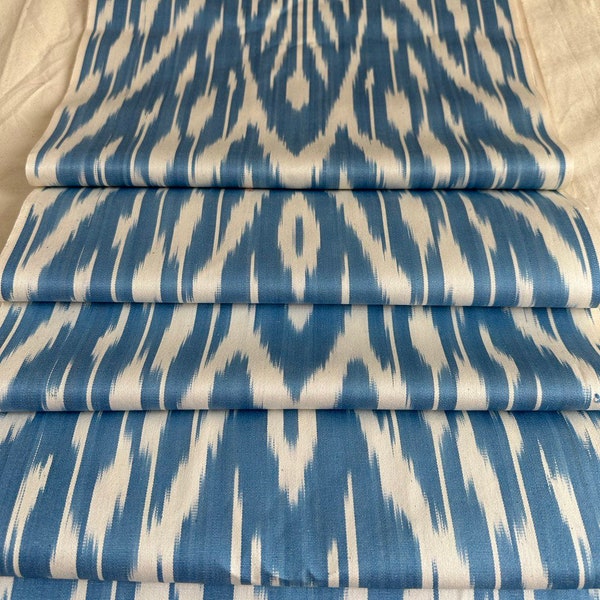 A Piece Of 3 metere Uzbekistan Handwoven Cotton/silk Ikat fabric,Hand Dyed,Hand Loomed Ikat fabric.Soft Blue Ikat Fabric.
