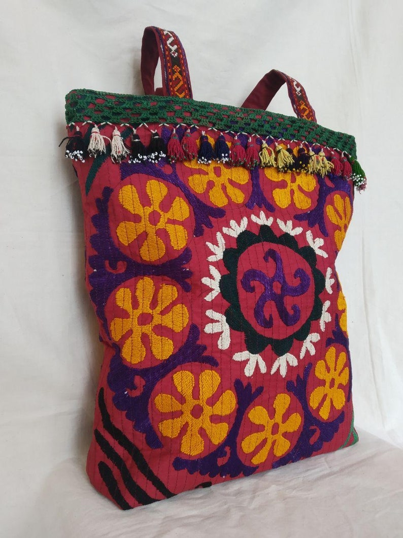 Uzbek Vintage Hand Embroidery Suzani Bag,Purse for women Uzbek Ethnic Bag Style Shoulder Bag Ehhnic With Tassel Bag