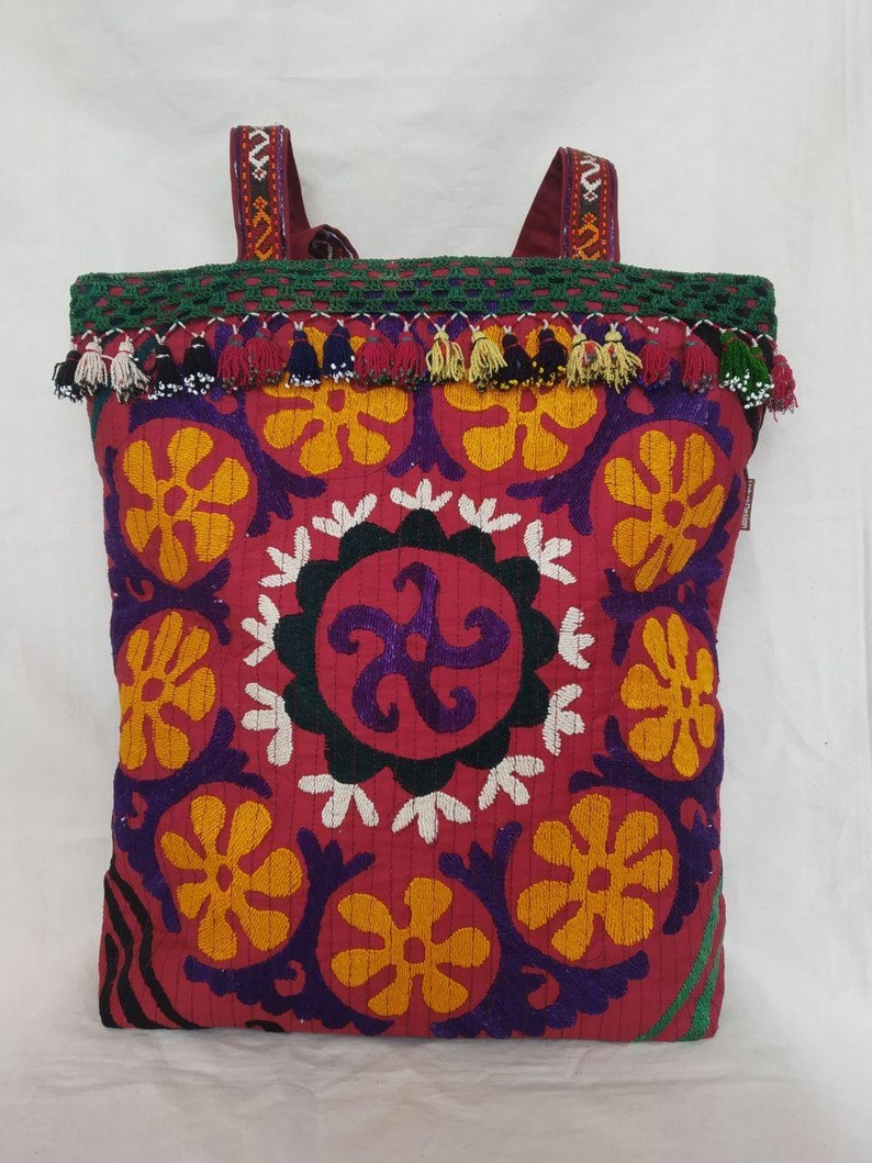 Uzbek Vintage Hand Embroidery Suzani Bag,Purse for women Uzbek Ethnic Bag Style Shoulder Bag Ehhnic With Tassel Bag