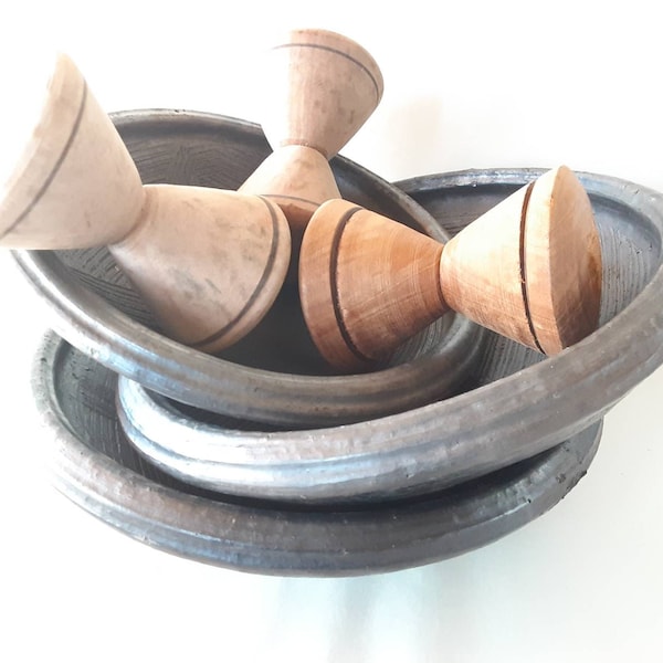 West African Handmade Clay Bowls/ Earthenware bowls/Wooden Grindbowl  for traditional grinding with a wooden grinder (Asanka/ Kaa/Apotowuaa)