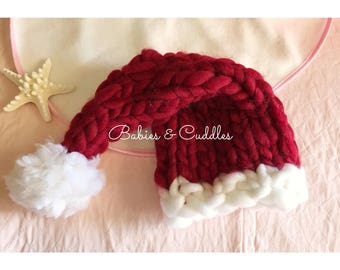 Santa hat, chunky knit santa hat, chunky knit christmas hat, christmas gifts