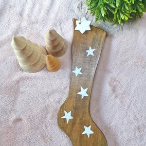 Christmas Stocking with stars, Wooden hanging Christmas ornament Home Decor, gift Christmas boot
