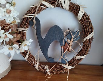 Autumn decor, Halloween wreath, black cat spooky decorations
