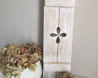 Handmade Wooden Shutter Panel, Rustic Home Decor, Petal Design
