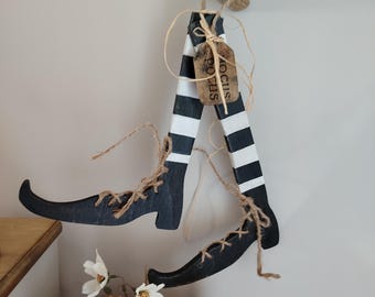Halloween witch, decor for Halloween, stripey witch legs with shoes