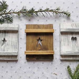 Small wooden shutter, home decor display, hearts or stars, rustic interiors, gift, homewares