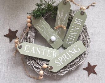 Wooden Easter Tags, Easter signs, spring decor, tiered tray accessories, Monochrome, wooden Hanging tags,