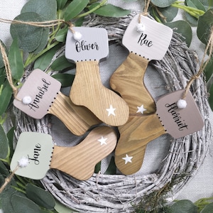 Christmas Hanging Decorations, Personalised gifts, wooden boot, tree decorations