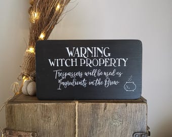Halloween wooden Sign, witch decor, black spooky decor
