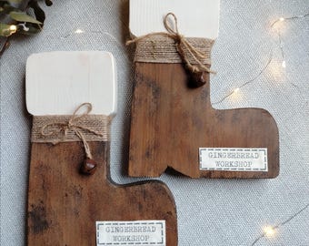 Christmas decorations, wooden boots, rustic Christmas, pair of boots, christmas styling