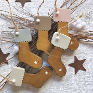 Christmas Hanging Decorations, Personalised gifts, wooden boot, tree decorations