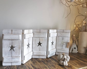 Joined Wooden Shutters, shutter panels, rustic home decor, star decor, heart decor, handmade wooden panels, freestanding shutters
