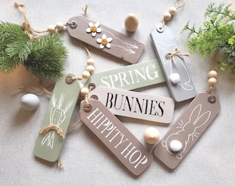 Wooden Easter Tags, Easter signs, spring decor, tiered tray accessories, Monochrome, wooden Hanging tags,