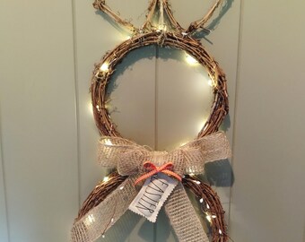 Bunny Wreath, Light up wreath, Spring decor, Grapevine wreath door hanger