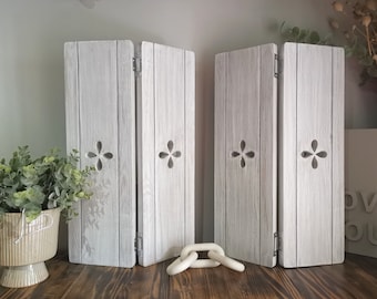 Joined Wooden Shutters, shutter panels, rustic home decor, star decor, heart decor, handmade wooden panels, freestanding shutters, petal