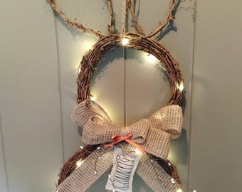Bunny Wreath, Light up wreath, Spring decor, Grapevine wreath door hanger