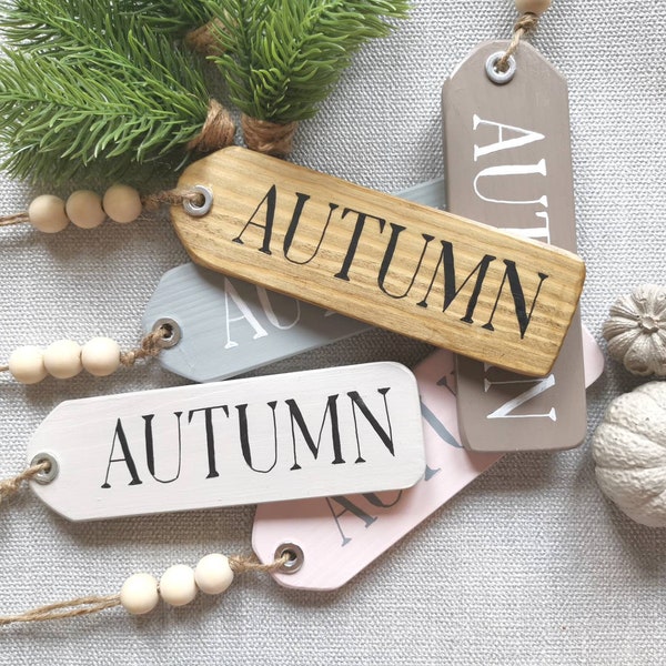 Autumn Home Decor, wooden tags, wooden signs, hanging decor, tiered tray accessories