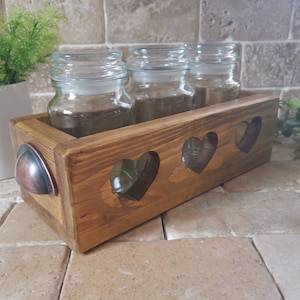 Kitchen storage Crate, Tea coffee sugar cannisters, wooden holder, wooden jar storage, kitchen accessories