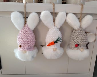 Easter decorations, hanging bunny, rabbit gnome decoration, knitted bunny, Spring decorations