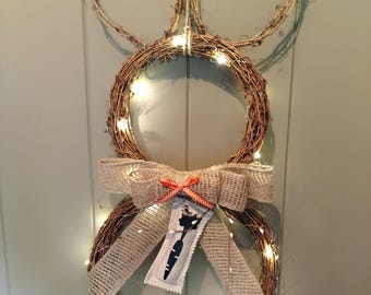 Bunny Wreath, Light up wreath, Spring decor, Grapevine wreath door hanger